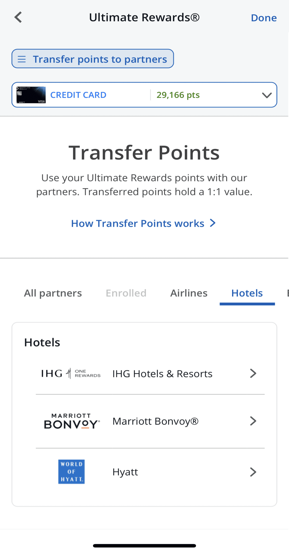 Chase Sapphire Reserve Hotel Transfer Partners - IHG, Marriot, Hyatt