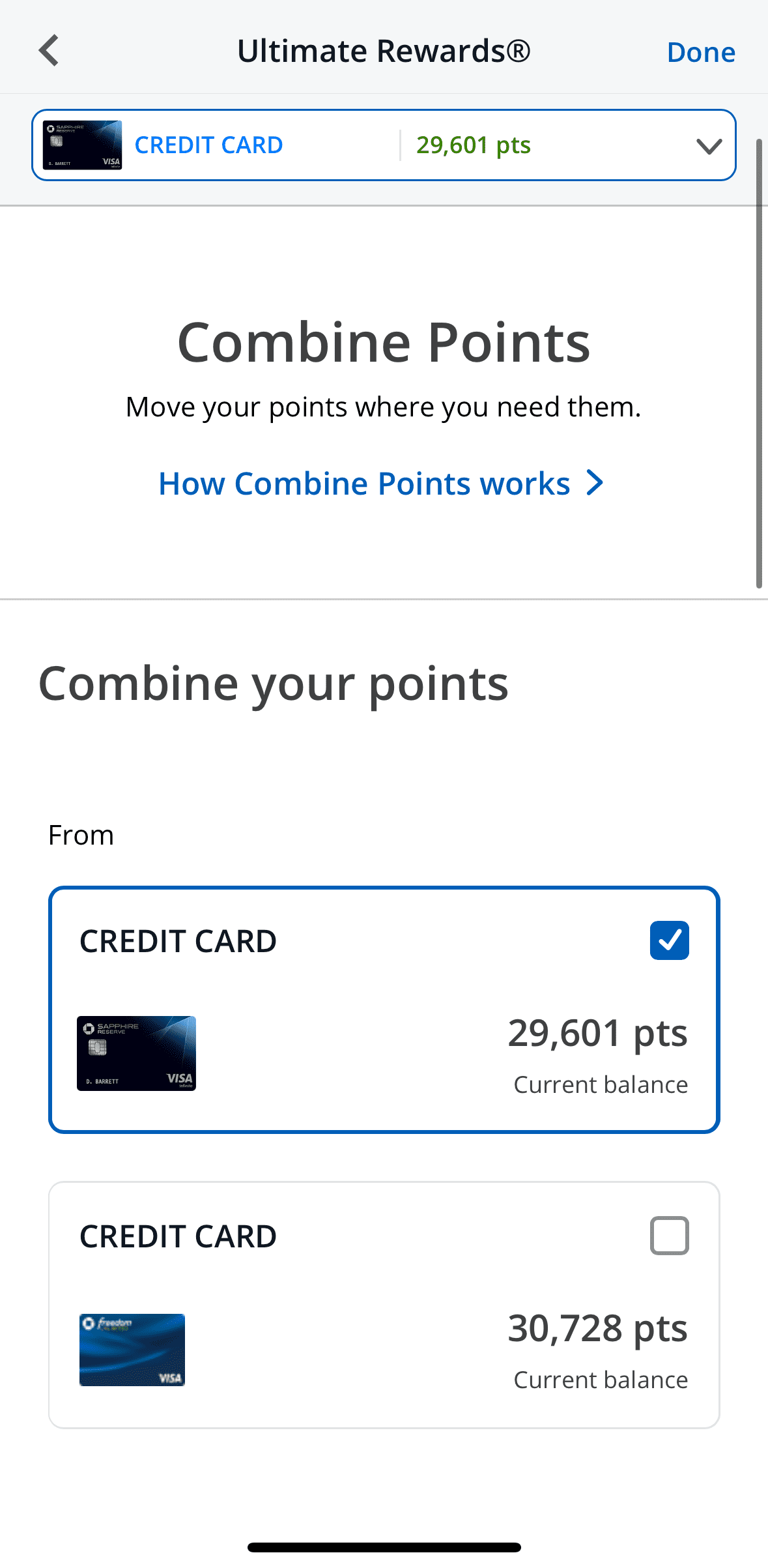 Chase Sapphire Reserve Point Combination with Unlimited card