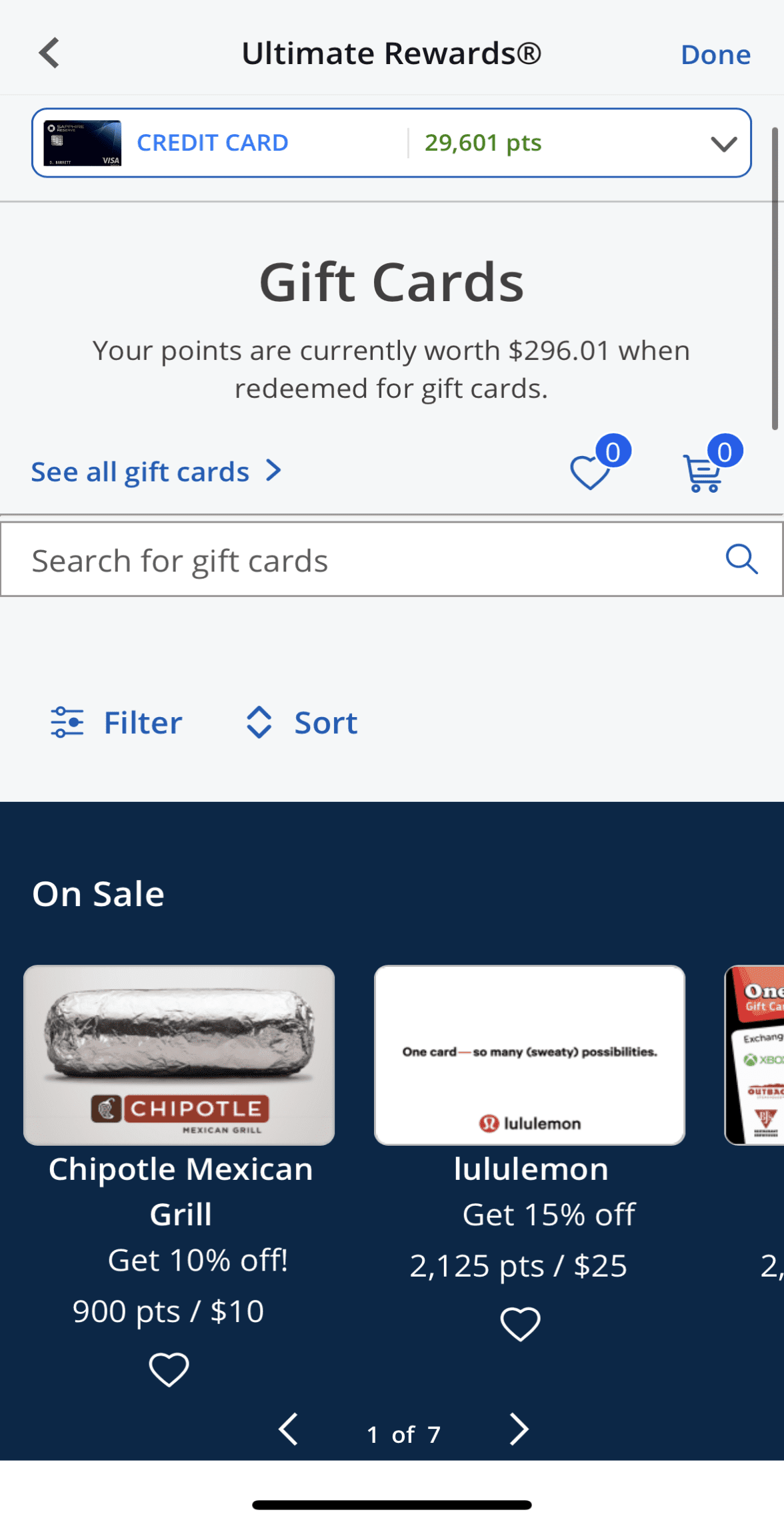 Chase Sapphire Reserve book a Gift Card Example