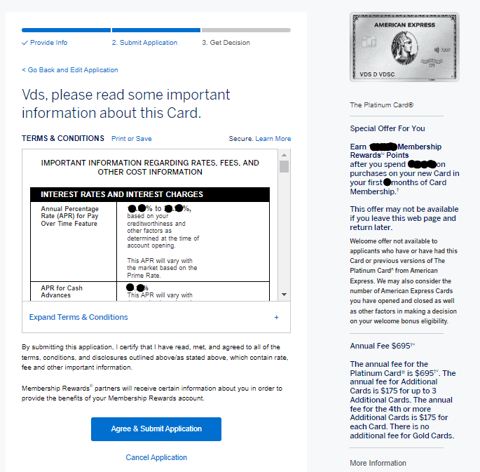 amex platinum application step 3