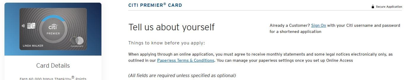 citi premier application