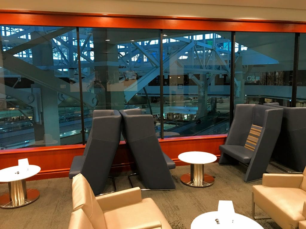 Seating inside the Delta Sky Club at Denver International Airport