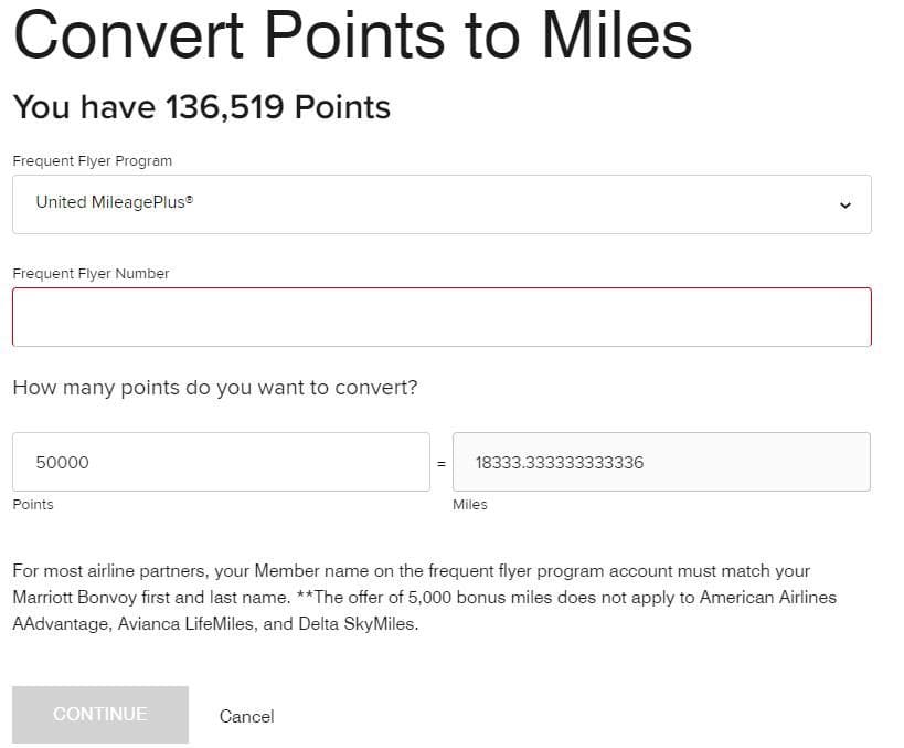 Transfer Marriot points to United