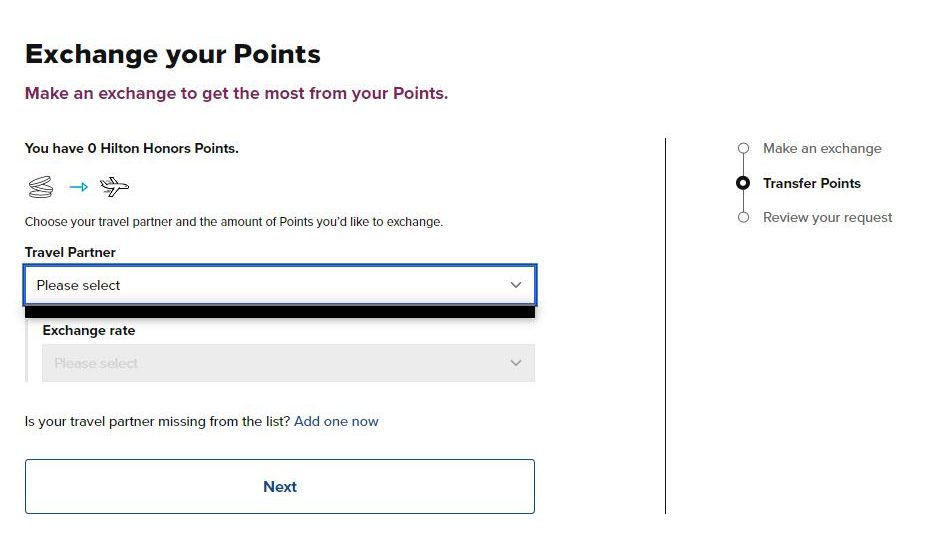 hilton transfer points to travel partners