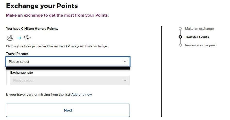 hilton transfer points to travel partners