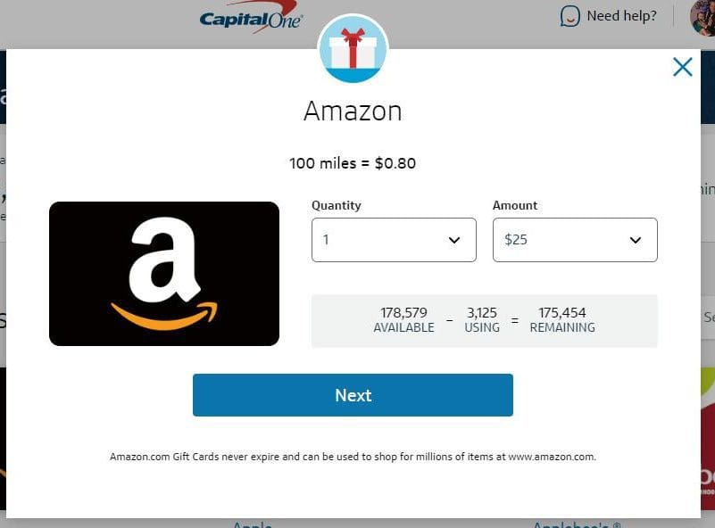 redeem Capital One miles for Amazon gift card
