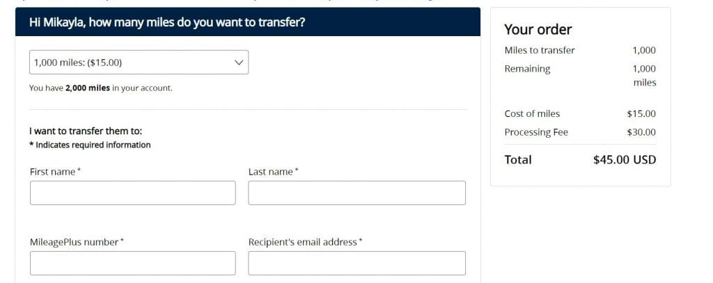 transfer United miles to family ot friend