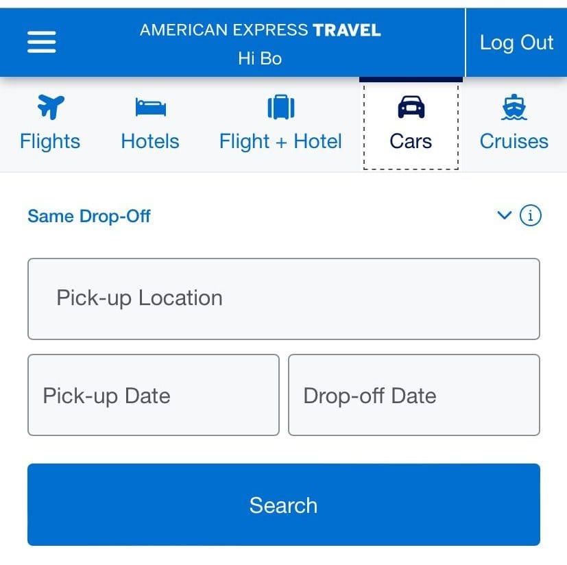 American Express Travel rent a car