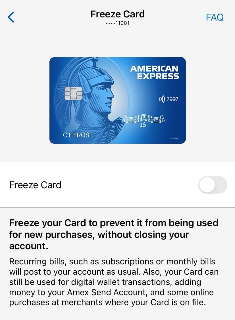 American Express freeze card