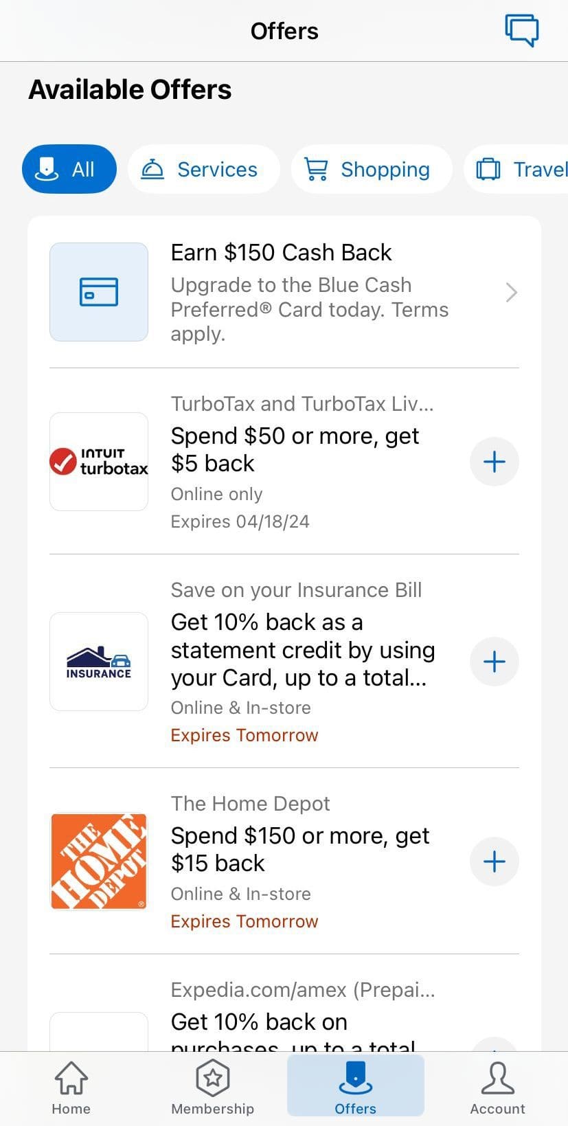 American Express membership available offers