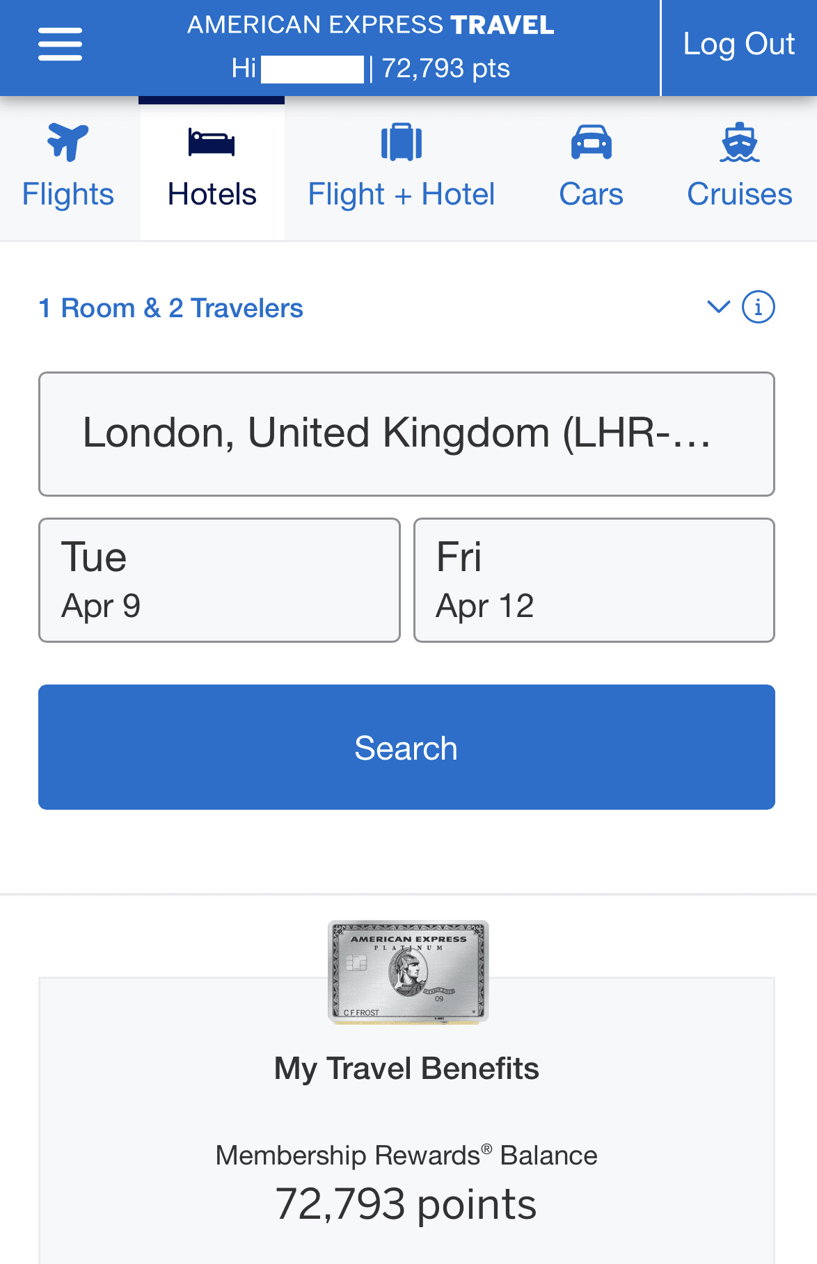 Amex Platinum book hotel