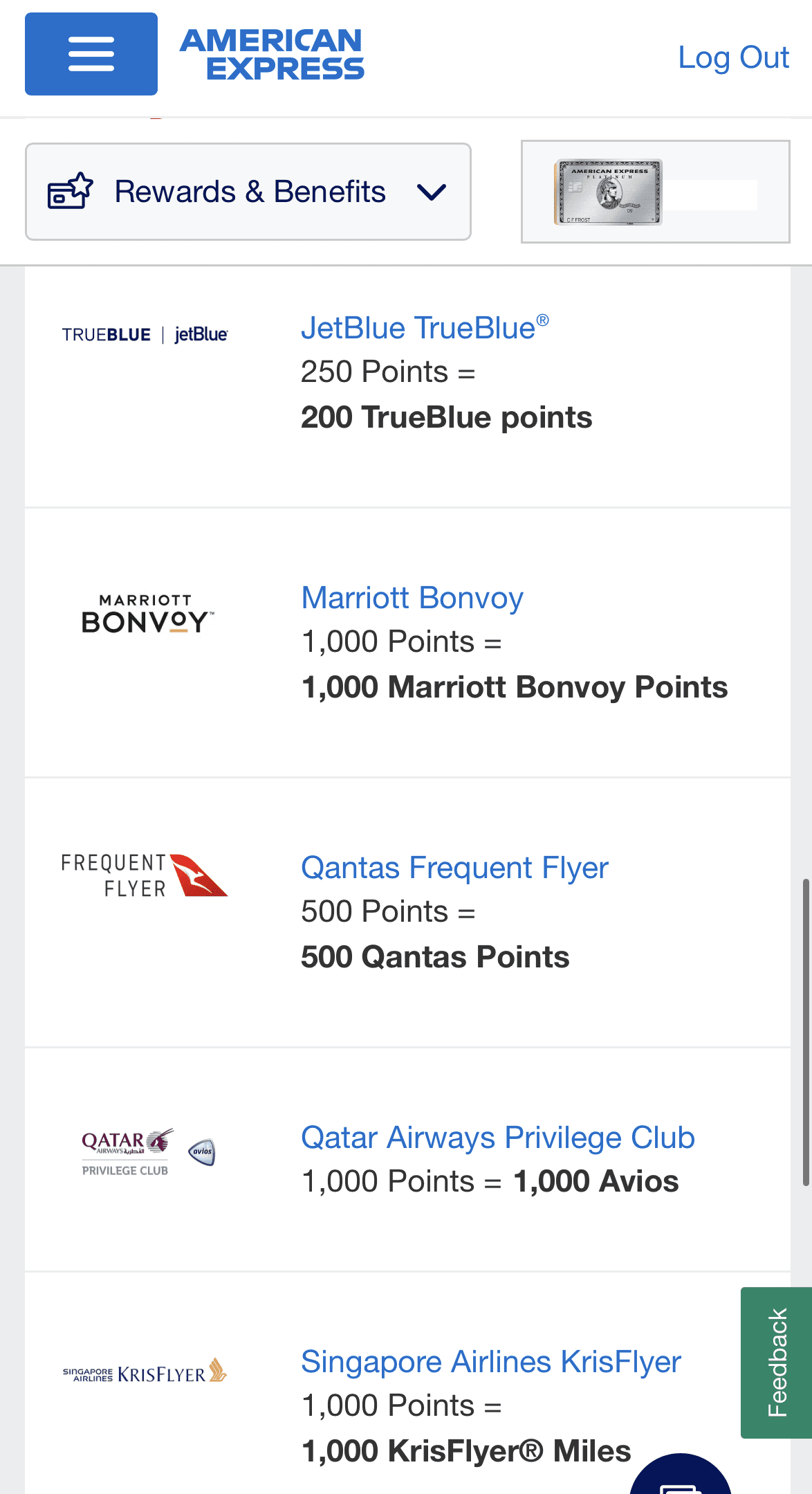 Amex Platinum transfer to travel partners