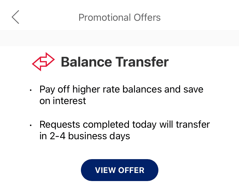 BoFa card make balance transfer