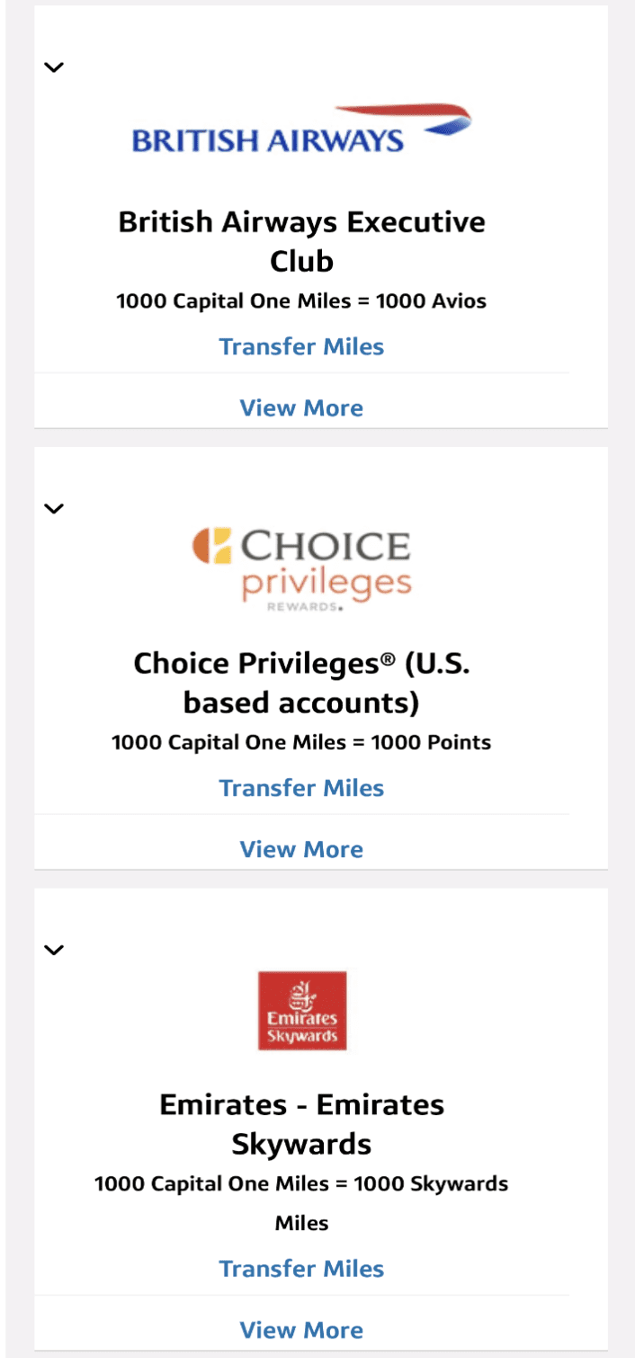 Capital One venture x Transfer to Partners - British Airways, Emirates, Choice Privilege