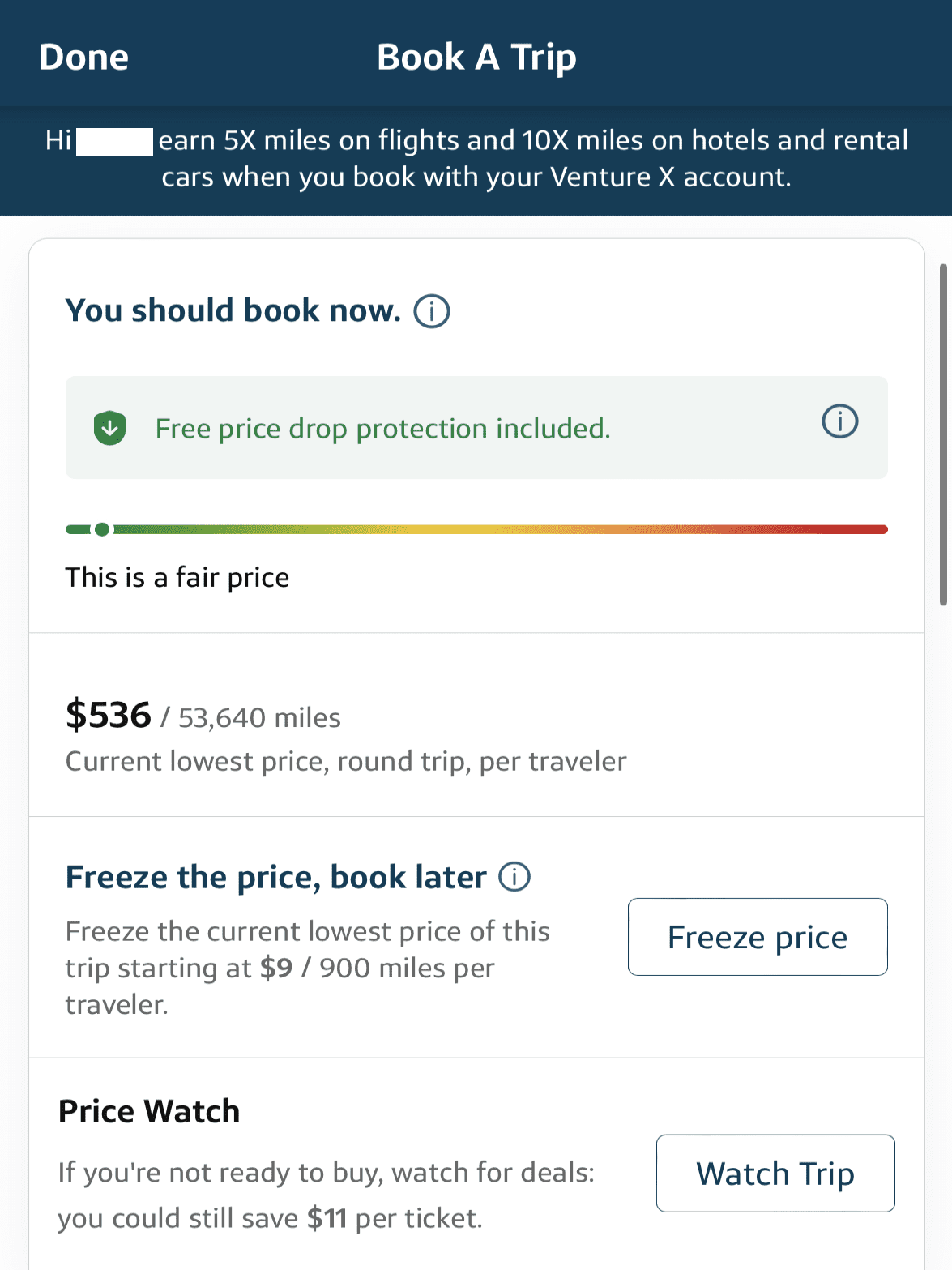 Capital One Travel Portal price variations ,freeze price