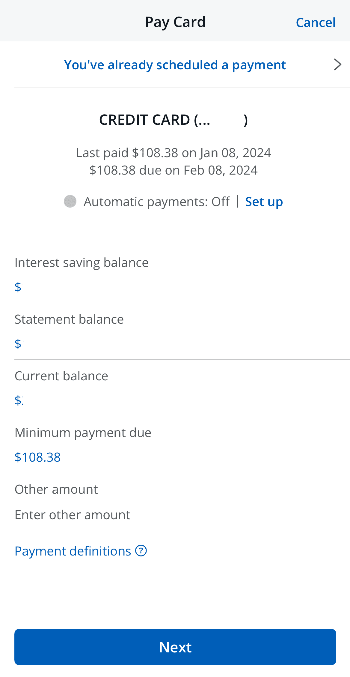 Change credit card payment options on Chase website