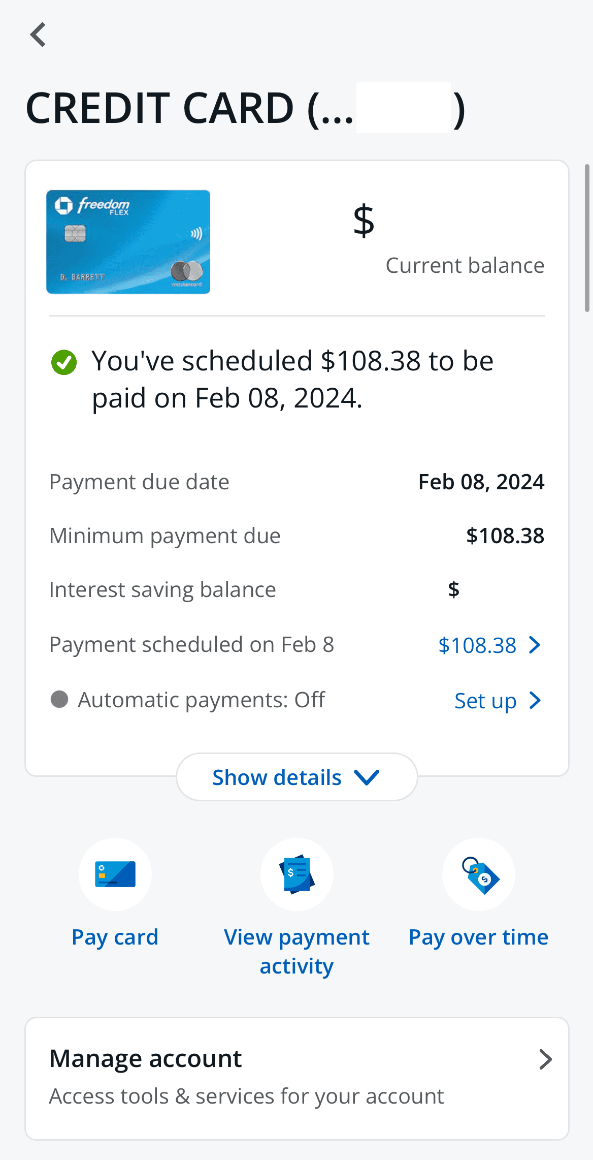 Chase Freedom Flex Change payment option