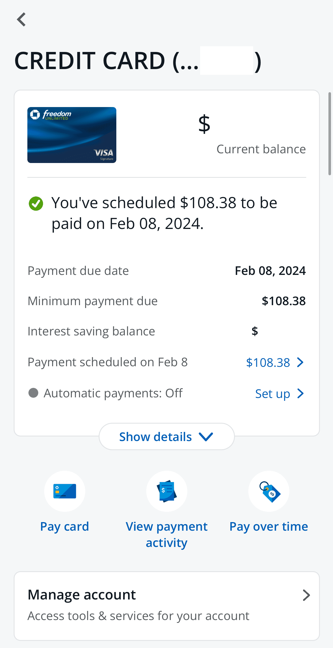 Chase Freedom Unlimited Change payment options