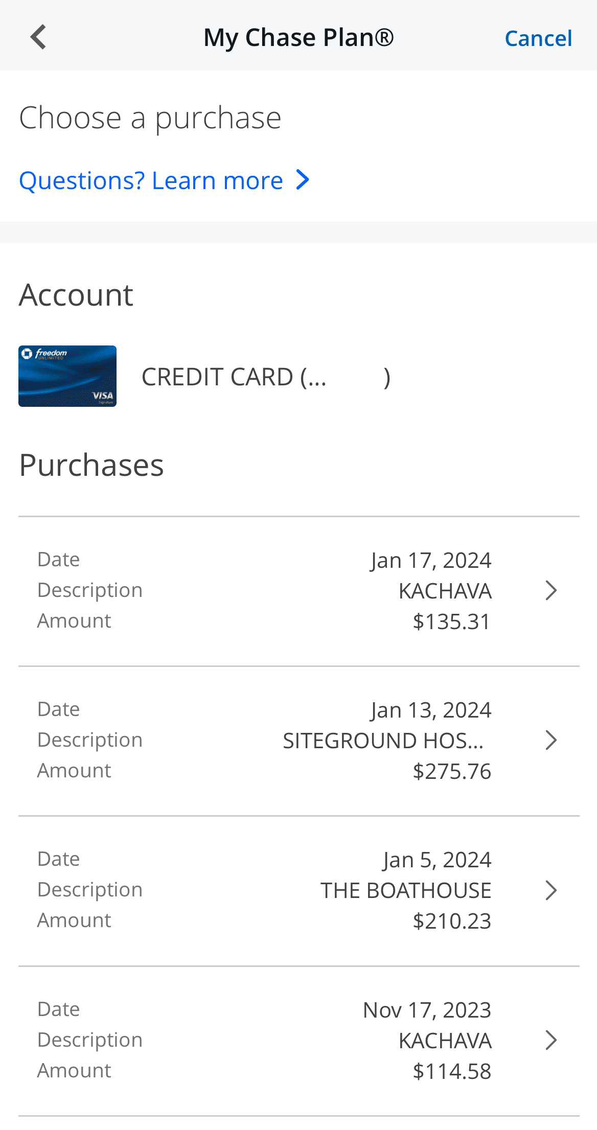 My Chase Plan with Chase Unlimited card