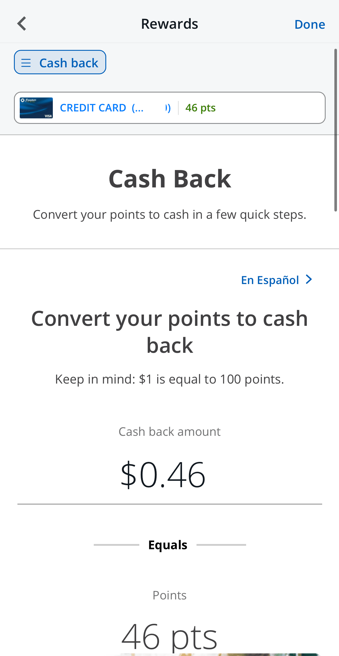 Chase Freedom Unlimited cash back status on app