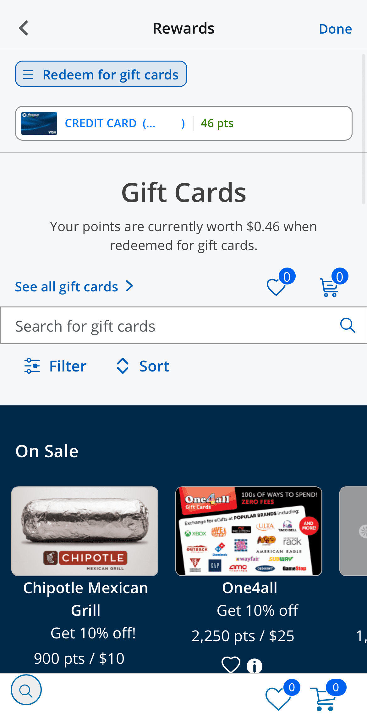 Chase Freedom Unlimited: redeem points for a gift card