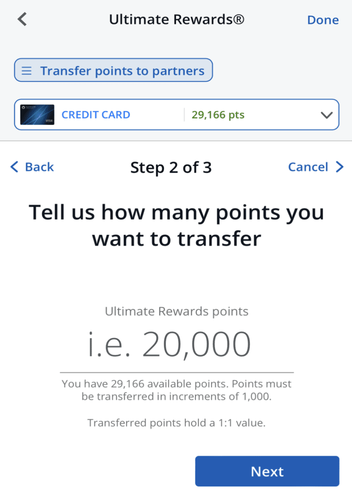 Chase how to transfer points to partners