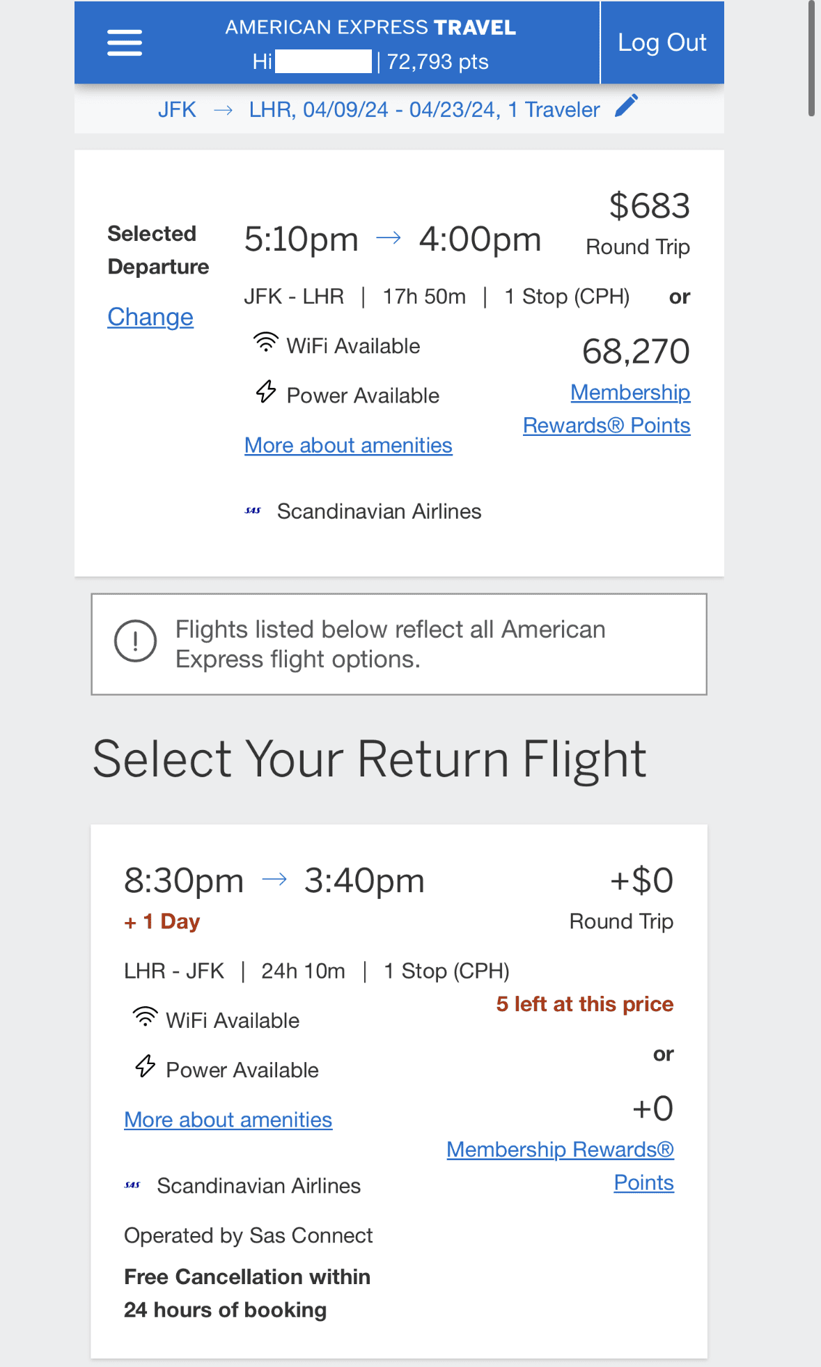 Amex membership redeem points for flight