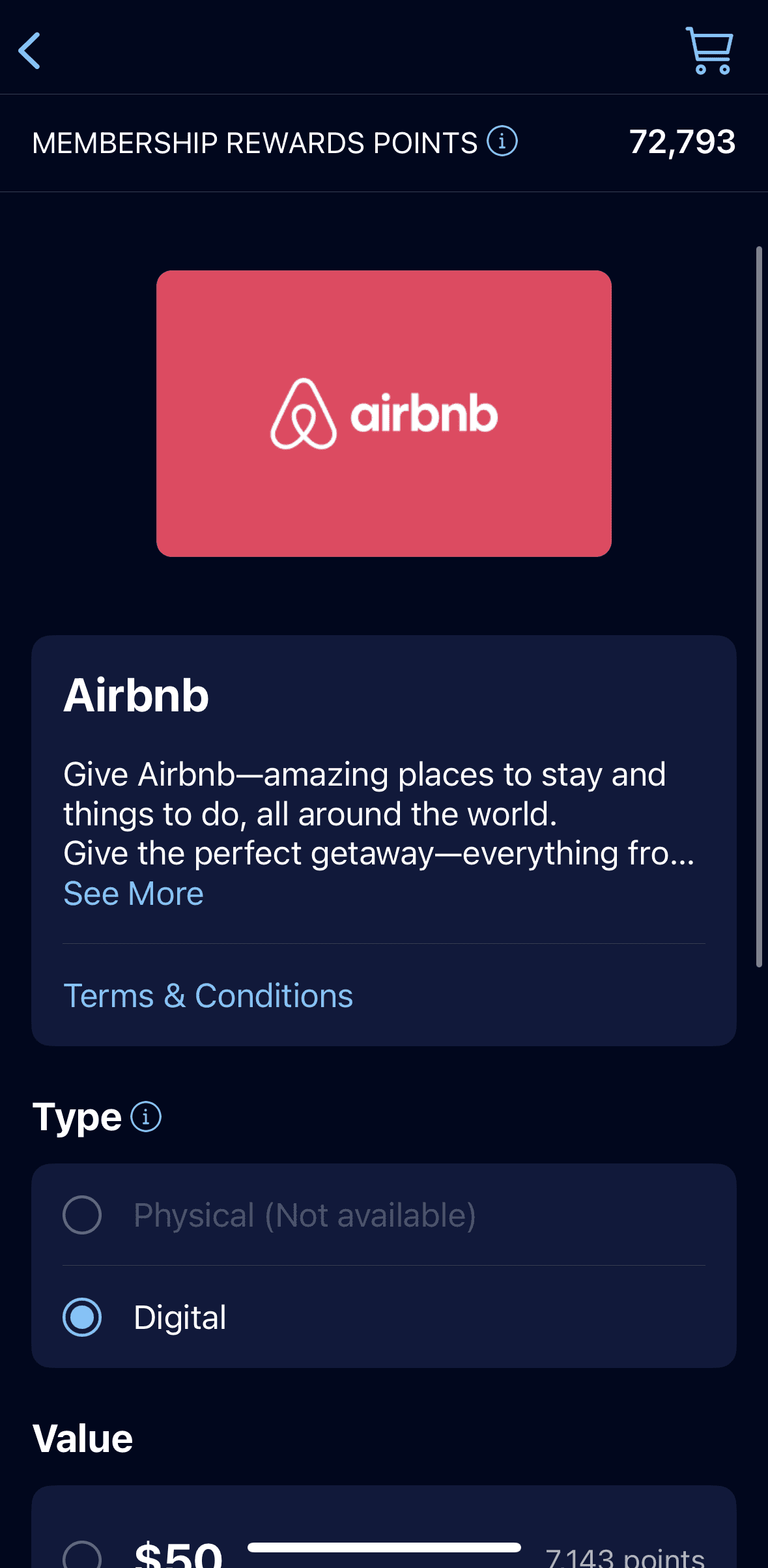 Amex membership redeem points for Airbnb giftcard
