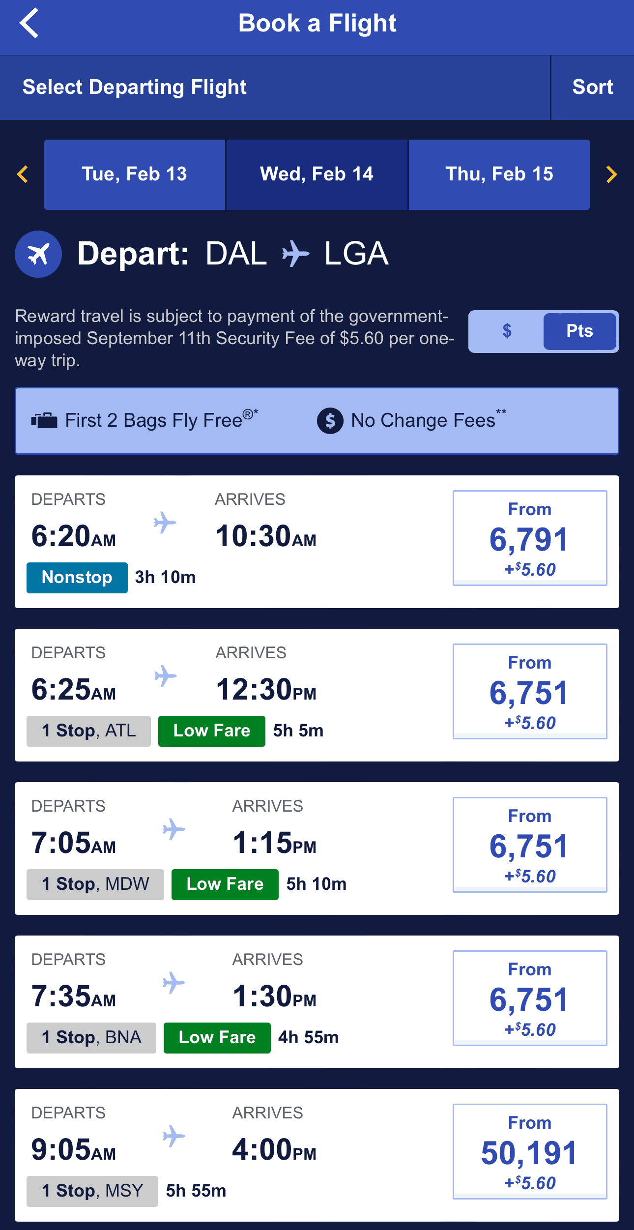 Southwest Premier card Book with Points