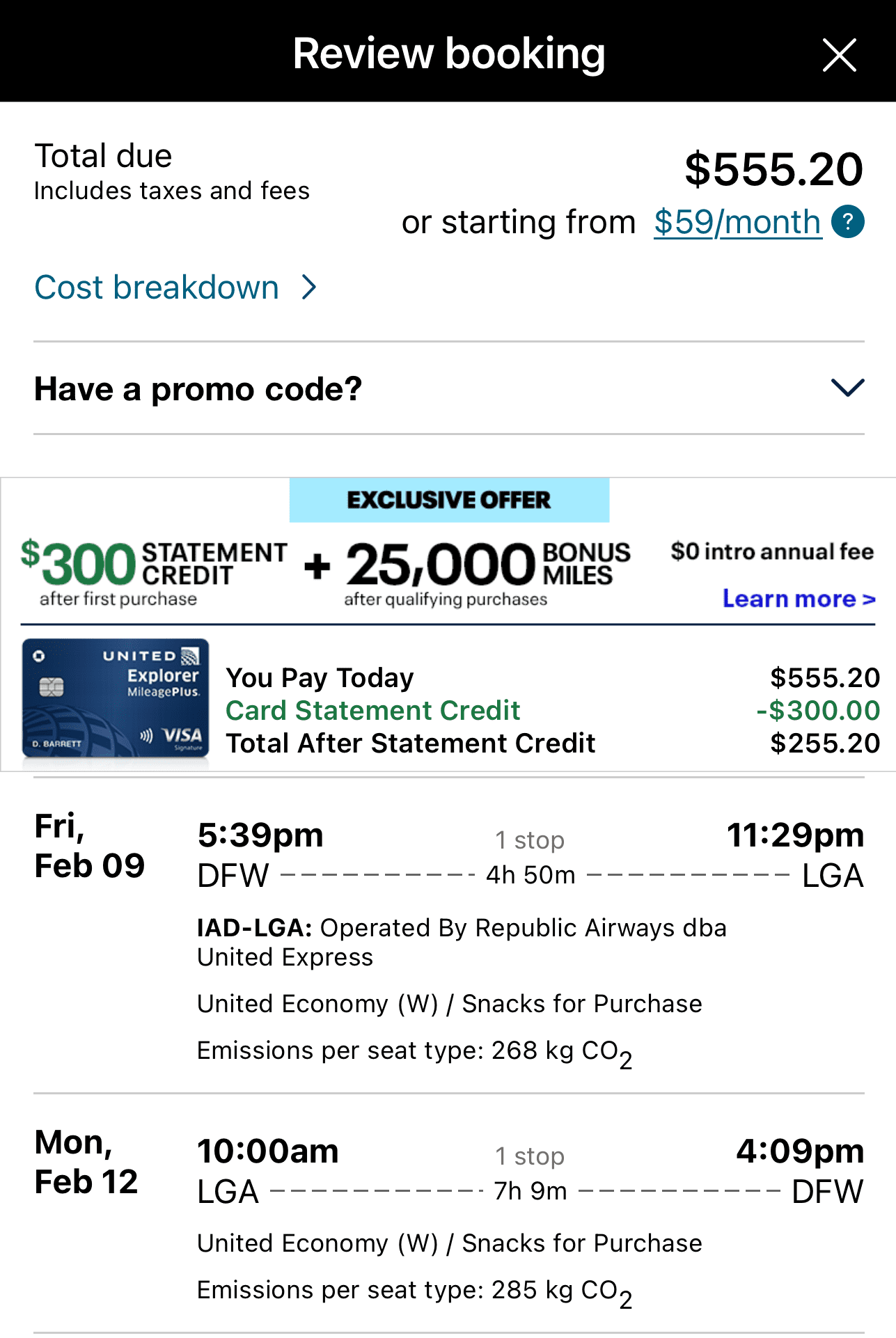 Book United flight with Explorer card