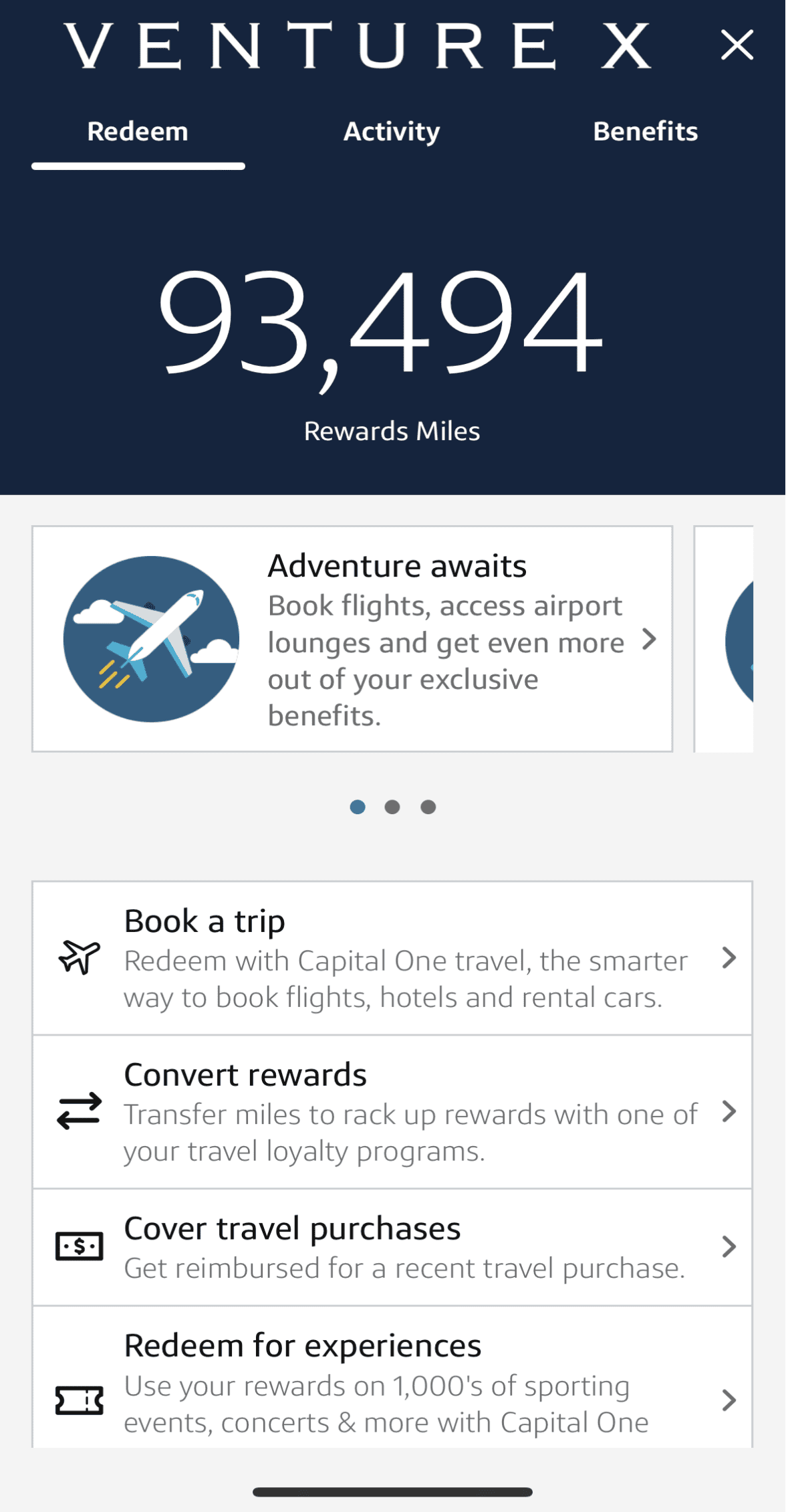 Venture X Reward Home Page
