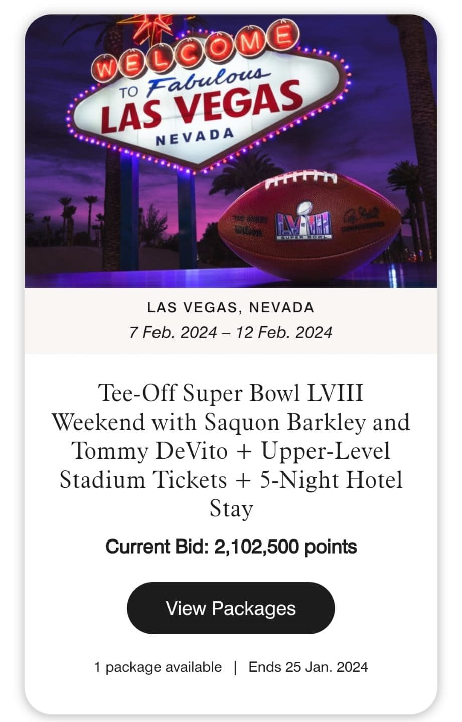 bid Superbowl Experience with Marriot Bonvoy Moments